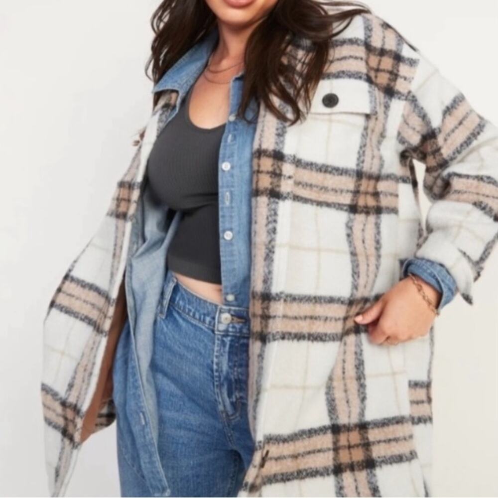 Old Navy Printed Flannel Long Utility Shacket for Women - S - Picture 5 of 8
